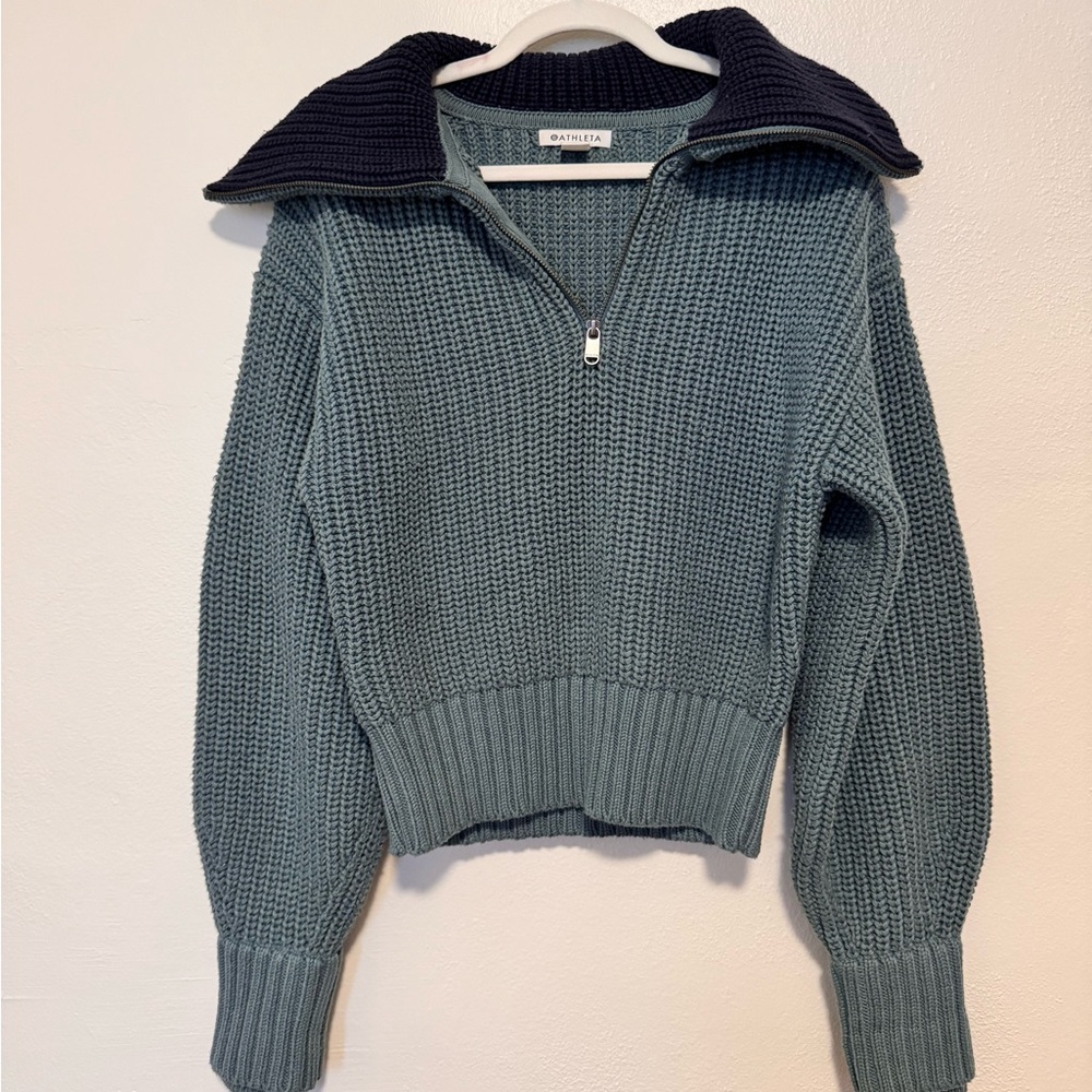 Athleta Two-Tone Blue and Navy Cowl Sweater